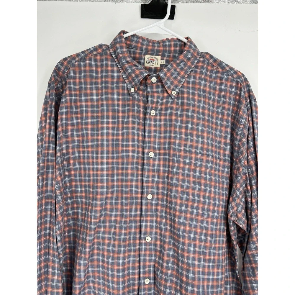 Faherty Mens Reddish Blue Gray Plaid Button Up Long Sleeve Cotton Shirt XL - Picture 4 of 15